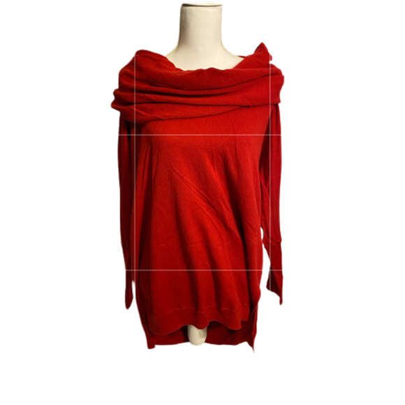 Yes Lola Burgundy Wool Cowl Neck Tunic Sweater Long Sleeves Women's Size Medium - Picture 2 of 3